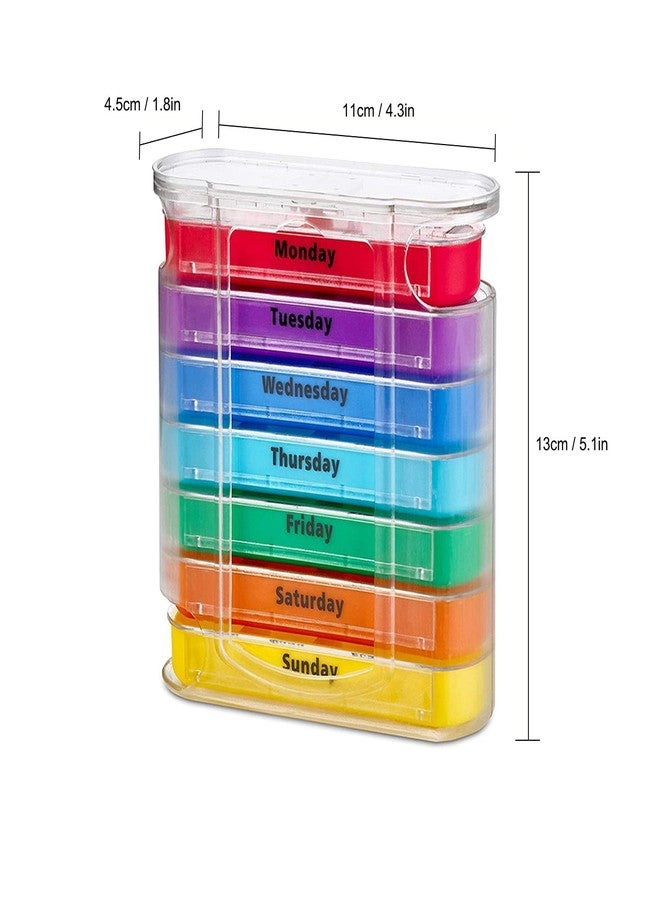 Dkriva منظم حبوب Dkriva® لمدة 7 أيام، علبة صلبة مزودة بمغناطيس مدمج، 7 صواني قابلة للتكديس، مثالي للسفر والاستخدام المنزلي | متعدد الألوان | قطعة واحدة - Image 2